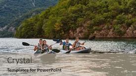  Presentation with kayaking - Presentation having group-of-friends-enjoying-having background and a mint green colored foreground