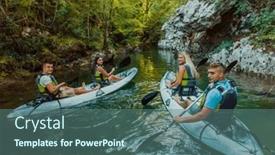  Presentation with kayaking - Presentation design consisting of group-of-friends-enjoying-having background and a ocean colored foreground