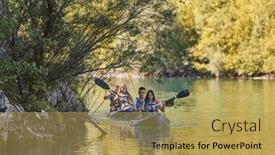  Presentation with kayaking - Slides having group-of-friends-enjoying-having background and a yellow colored foreground