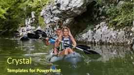  Presentation with kayaking - Presentation design enhanced with group-of-friends-enjoying-having background and a tawny brown colored foreground