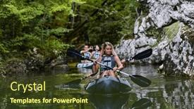  Presentation with kayaking - Slide deck with group-of-friends-enjoying-having background and a tawny brown colored foreground