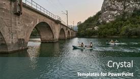  Presentation with kayaking - Slides with group-of-friends-enjoying-having background and a gray colored foreground