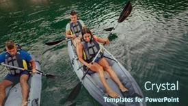  Presentation with kayaking - PPT theme enhanced with group-of-friends-enjoying-having background and a tawny brown colored foreground