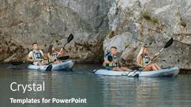  Presentation with kayaking - Presentation theme featuring group-of-friends-enjoying-having background and a gray colored foreground
