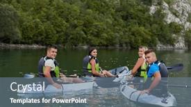  Presentation with kayaking - Presentation design consisting of group-of-friends-enjoying-having background and a gray colored foreground