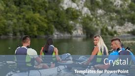  Presentation with kayaking - Presentation theme with group-of-friends-enjoying-having background and a seafoam green colored foreground
