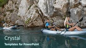  Presentation with kayaking - Presentation design featuring group-of-friends-enjoying-having background and a ocean colored foreground