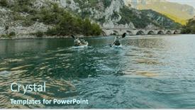  Presentation with kayaking - PPT theme featuring group-of-friends-enjoying-having background and a ocean colored foreground