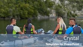 Presentation with river forest - Presentation theme consisting of group-of-friends-enjoying-having background and a seafoam green colored foreground