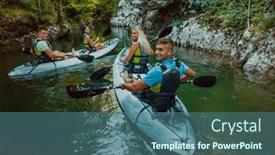 Presentation with kayaking - Presentation theme with group-of-friends-enjoying-having background and a ocean colored foreground