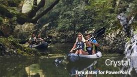  Presentation with kayaking - Slide set enhanced with group-of-friends-enjoying-having background and a tawny brown colored foreground