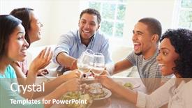  Presentation with friends - Colorful slide deck enhanced with group of friends enjoying meal backdrop and a  colored foreground