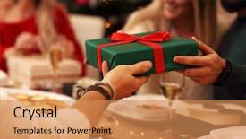  Presentation with christmas presents - Slide deck enhanced with group of friends giving christmas background and a coral colored foreground