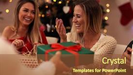  Presentation with christmas presents - Slide set consisting of group of friends giving christmas background and a tawny brown colored foreground