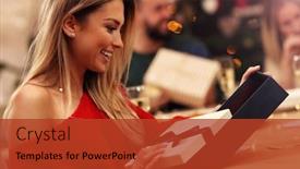  Presentation with christmas presents - Beautiful PPT theme featuring group-of-friends-giving-christmas backdrop and a red colored foreground