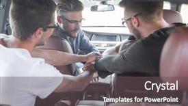  Presentation with green chemistry close up - PPT layouts consisting of group of friends greets each background and a dark gray colored foreground