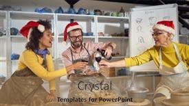  Presentation with pottery - Audience pleasing presentation design consisting of group-of-friends-having-casual backdrop and a coral colored foreground