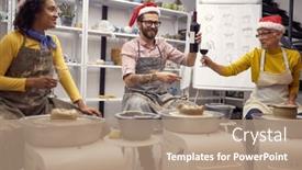  Presentation with pottery - Cool new PPT theme with group-of-friends-having-casual backdrop and a coral colored foreground