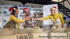  Presentation with pottery - Slide set consisting of group-of-friends-having-casual background and a coral colored foreground