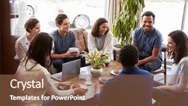  Presentation with coffee shop - Presentation theme enhanced with group of friends having coffee background and a tawny brown colored foreground