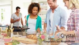  Presentation with mobil home park - Audience pleasing PPT theme consisting of group of friends having dinner backdrop and a coral colored foreground