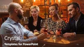  Presentation with talk - Beautiful slide deck featuring group of friends having fun talk behind bar counter in a cafe backdrop and a tawny brown colored foreground