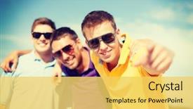  Presentation with happiness - Beautiful presentation theme featuring group of friends having fun backdrop and a yellow colored foreground