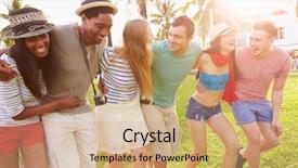 Presentation with park - PPT layouts enhanced with group of friends having fun background and a coral colored foreground