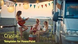  Presentation with camping - PPT layouts with group-of-friends-having-fun background and a tawny brown colored foreground