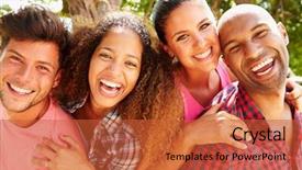  Presentation with small group - Colorful PPT layouts enhanced with group of friends having fun backdrop and a red colored foreground