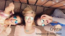  Presentation with fun - Colorful slide set enhanced with group of friends having fun backdrop and a coral colored foreground