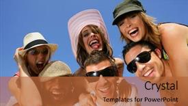  Presentation with team group - Slide deck enhanced with group of friends having fun background and a  colored foreground
