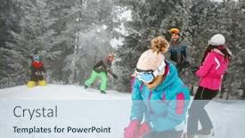  Presentation with snowball - PPT layouts enhanced with group of friends having fun playing with snowball in the snow on a cold winter day background and a sky blue colored foreground