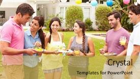  Presentation with society party - Presentation theme featuring group of friends having party background and a  colored foreground