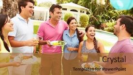  Presentation with party invitation indiana jones - Presentation theme featuring group of friends having party background and a  colored foreground