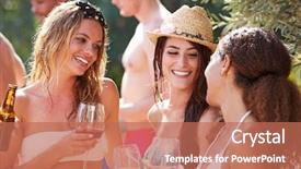  Presentation with swimming pool - Slides with group of friends having party background and a coral colored foreground