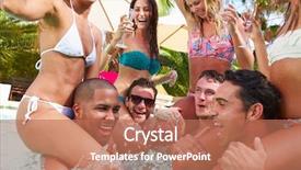  Presentation with friends - Presentation theme with group of friends having party background and a coral colored foreground