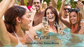  Presentation with friends - PPT theme featuring group of friends having party background and a coral colored foreground