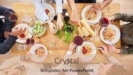  Presentation with pasta sauce - Beautiful slides featuring group-of-friends-having-pasta backdrop and a coral colored foreground