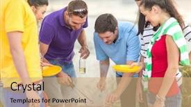  Presentation with shells beach summer holiday - Presentation consisting of group of friends having picnic background and a coral colored foreground