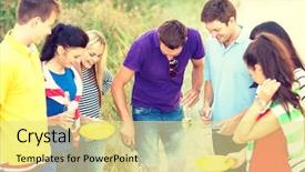  Presentation with happy holidays - Cool new presentation theme with group of friends having picnic backdrop and a blonde colored foreground