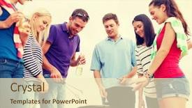  Presentation with happy holidays - Presentation theme with group of friends having picnic background and a cream colored foreground