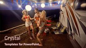  Presentation with beach party - Presentation enhanced with group-of-friends-having-sunset background and a wine colored foreground