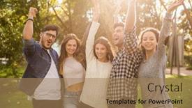  Presentation with friends - Beautiful slides featuring group-of-friends-having backdrop and a coral colored foreground