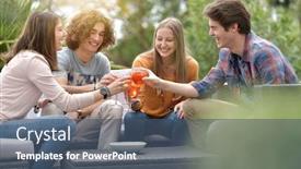  Presentation with end year - Slide deck enhanced with group-of-friends-having background and a ocean colored foreground