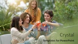  Presentation with end school year - Amazing slide set having group-of-friends-having backdrop and a seafoam green colored foreground