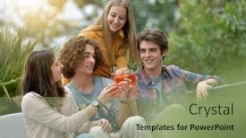  Presentation with end school year - Audience pleasing slide set consisting of group-of-friends-having backdrop and a seafoam green colored foreground