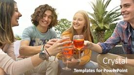  Presentation with end year - PPT theme having group-of-friends-having background and a coral colored foreground