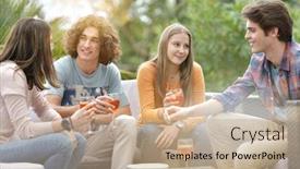  Presentation with end school year - Beautiful slides featuring group-of-friends-having backdrop and a coral colored foreground