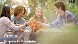  Presentation with end school year - Beautiful PPT layouts featuring group-of-friends-having backdrop and a coral colored foreground